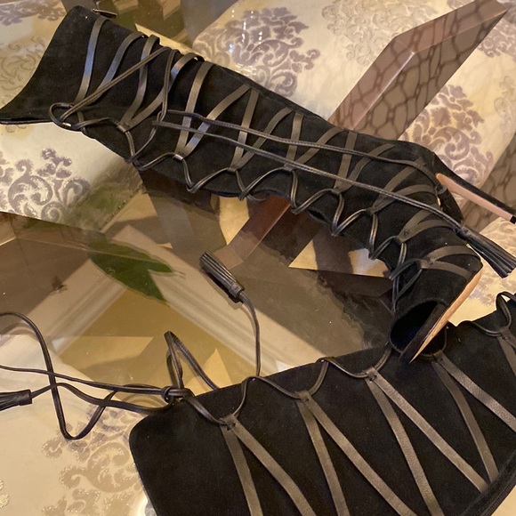 Leather open toe lace up boots. Never worn. - Picture 3 of 4